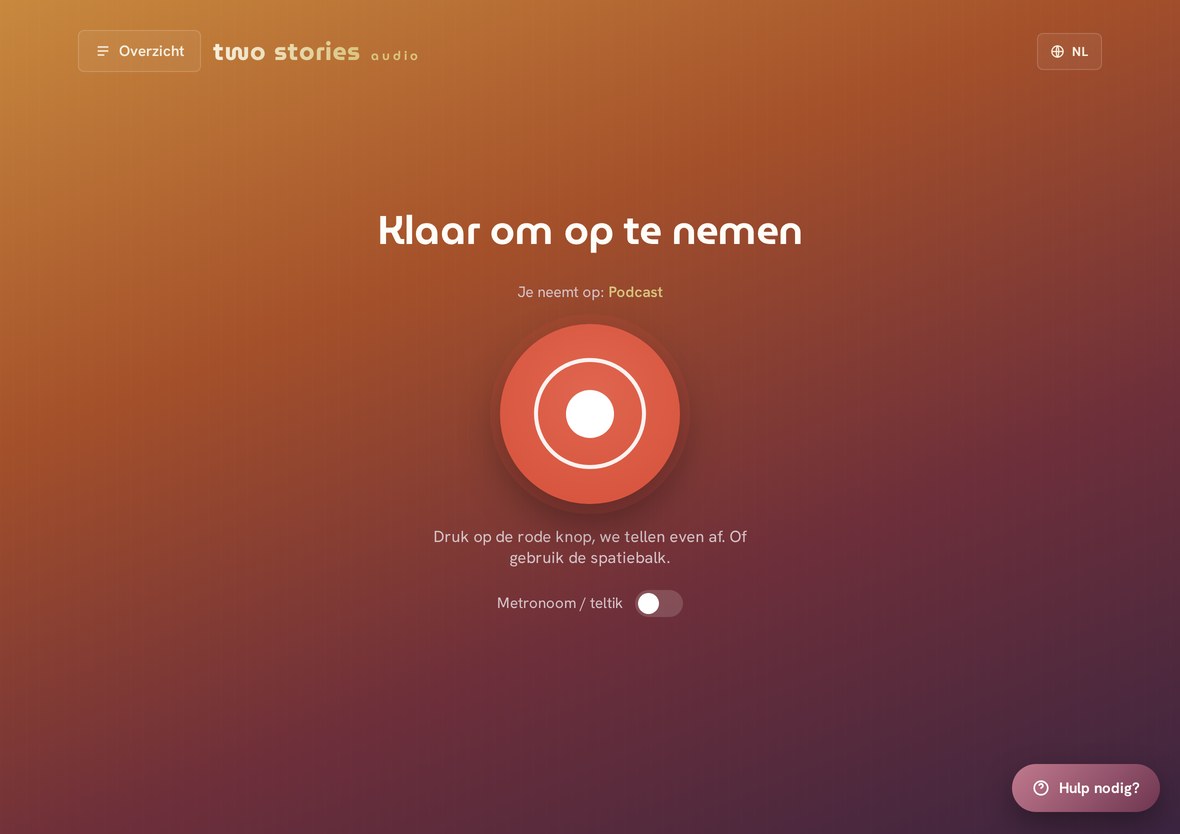 Opnamescherm met de grote rode opnameknop