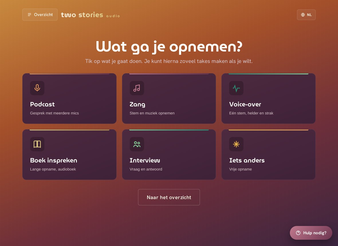 Keuzescherm: wat ga je opnemen